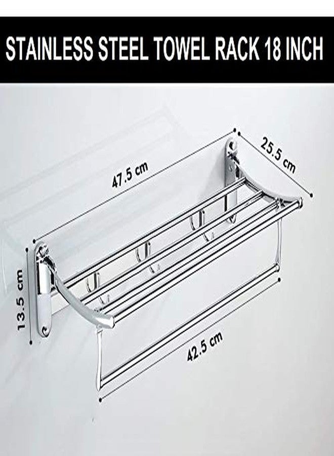 KEEPWELL Stainless Steel Folding Towel Rack/Bathroom Rack/Towel Stand/Hanger/Towel Holder/Bathroom Accessories (18 inch Long) - Image 2